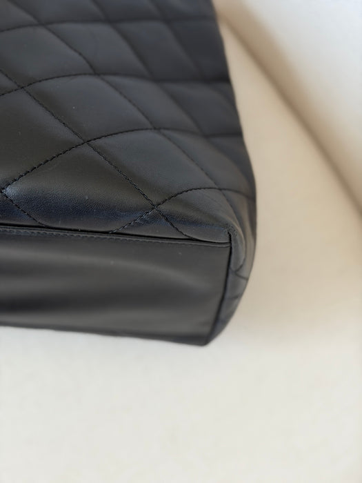 Chanel Quilted CC Mark Wooden Handle Tote