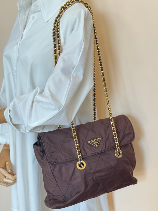 Prada Tessuto Chocolate Bar Chain Bag