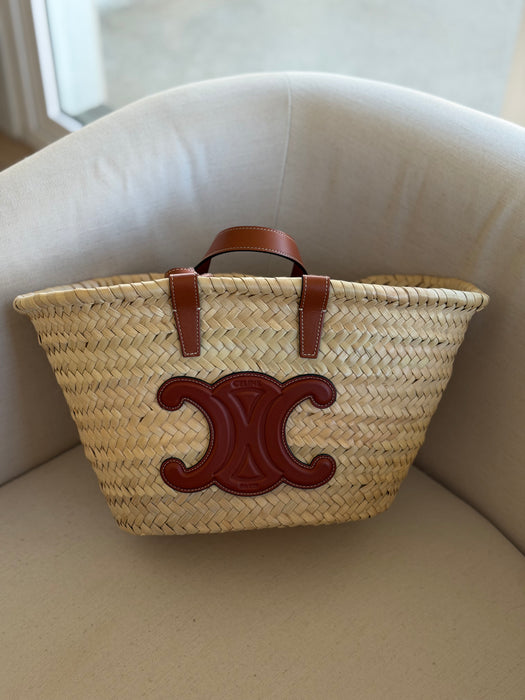Celine Raffia Triomphe Tote
