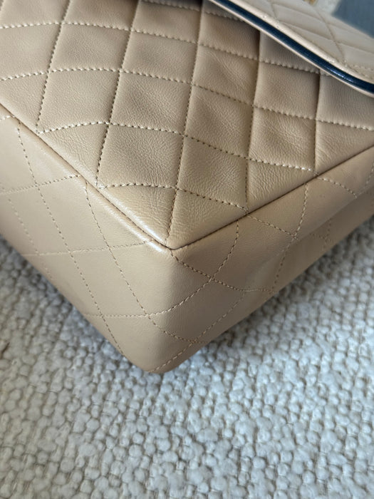 Chanel Square Beige Tier Quilted Flap