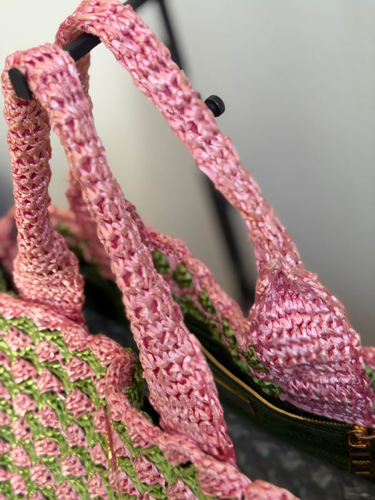 Prada Raffia Pink/Green Tote