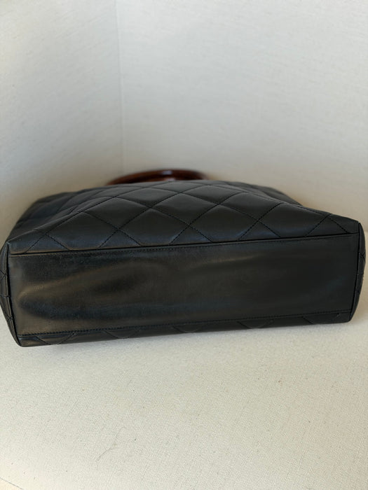 Chanel Quilted CC Mark Wooden Handle Tote