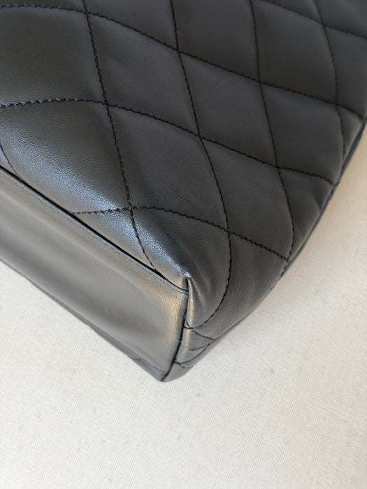 Chanel Quilted CC Mark Wooden Handle Tote
