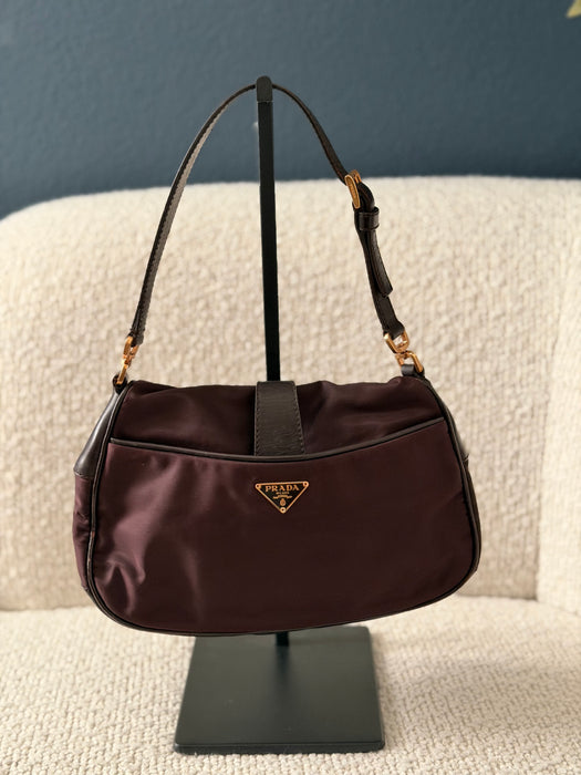 Prada Tesutto Cuero Pano Brown GHW Shoulder