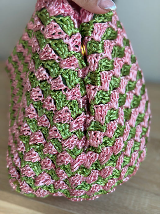 Prada Raffia Pink/Green Tote