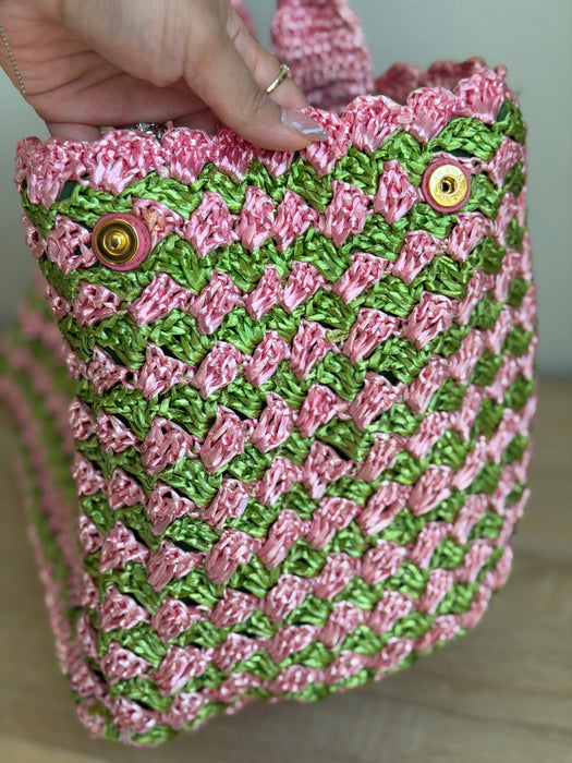 Prada Raffia Pink/Green Tote