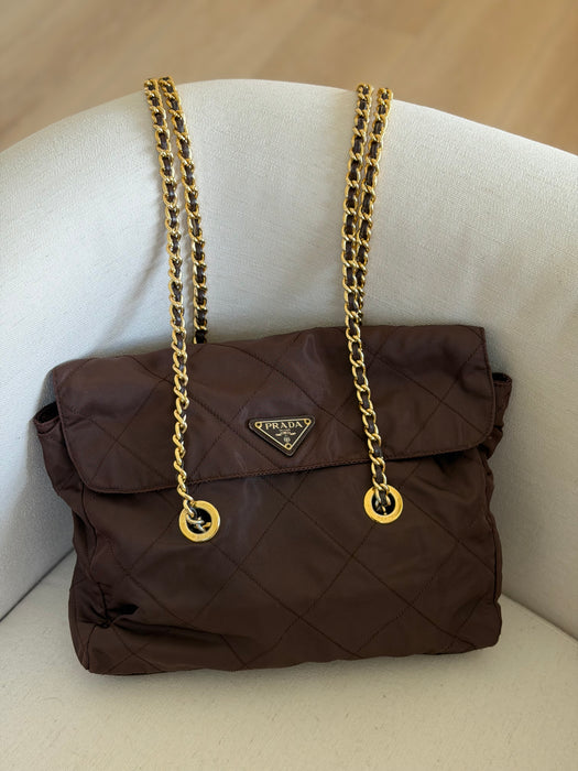 Prada Tessuto Chocolate Bar Chain Bag