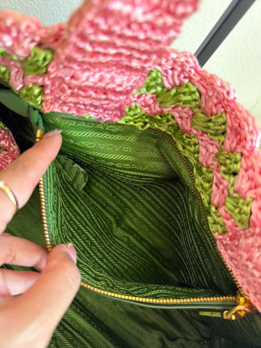Prada Raffia Pink/Green Tote