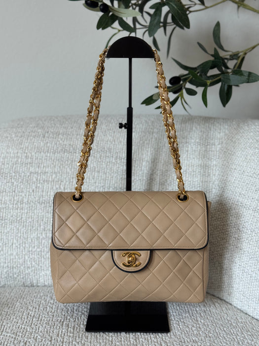 Chanel Square Beige Tier Quilted Flap