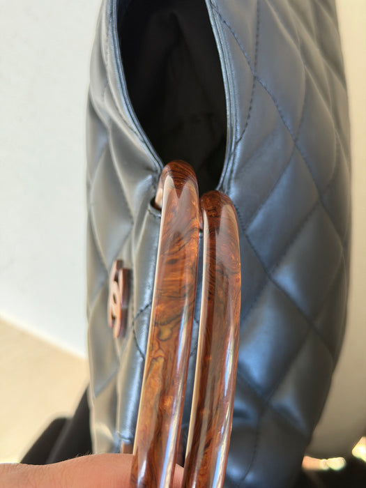 Chanel Quilted CC Mark Wooden Handle Tote