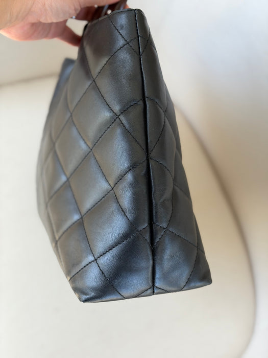Chanel Quilted CC Mark Wooden Handle Tote