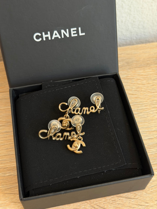 Chanel Clip On Logo Turnlock Earrings