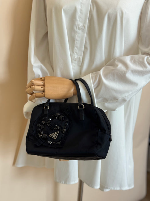 Prada Tessuto Beaded Heart Mini Bauletto