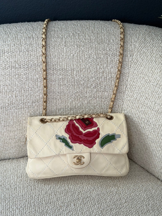Chanel Wild Stitch Lambskin Flap with Rose Applique