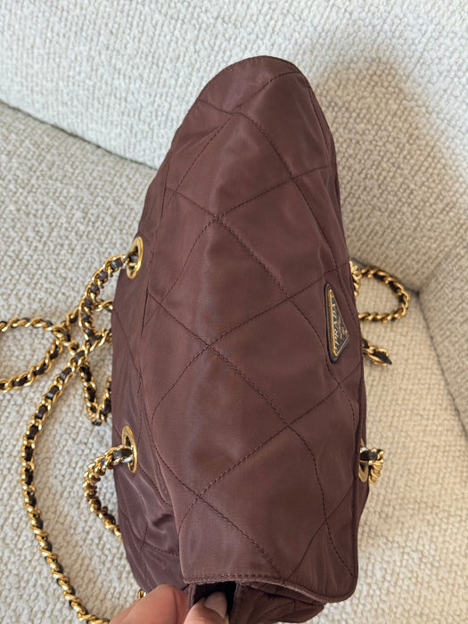 Prada Tessuto Chocolate Bar Chain Bag