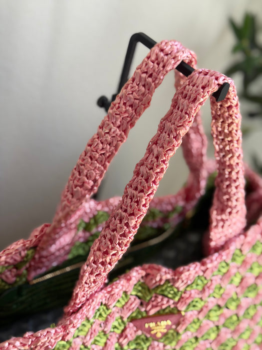 Prada Raffia Pink/Green Tote