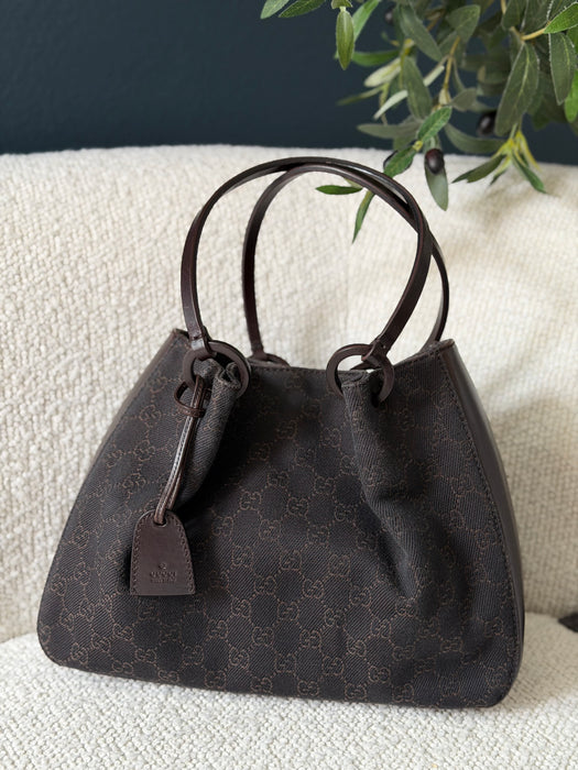 Gucci GG O Ring Chocolate Brown Tote