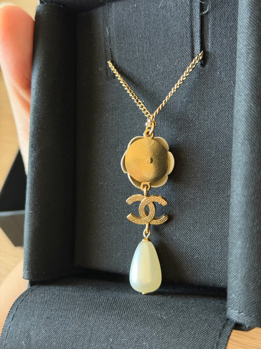 Chanel Crystal Pearl Camellia Necklace
