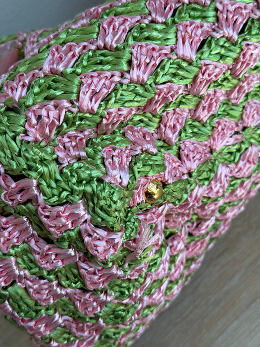 Prada Raffia Pink/Green Tote