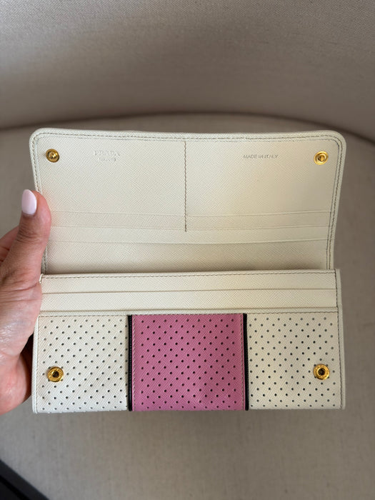 Prada Perforated Saffiano Long Wallet