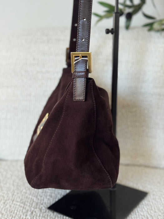 Fendi Suede Fold Over Baguette GHW