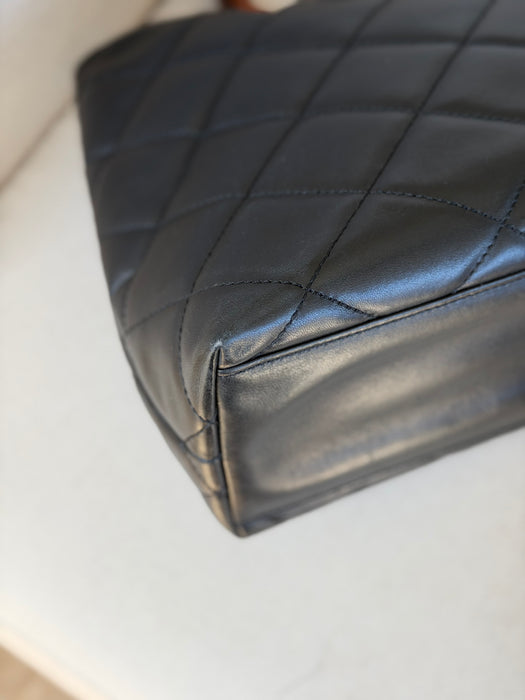 Chanel Quilted CC Mark Wooden Handle Tote