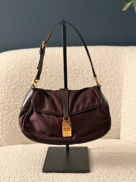 Prada Tesutto Cuero Pano Brown GHW Shoulder