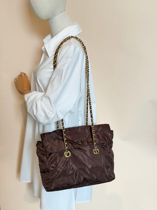 Prada Tessuto Chocolate Bar Chain Bag