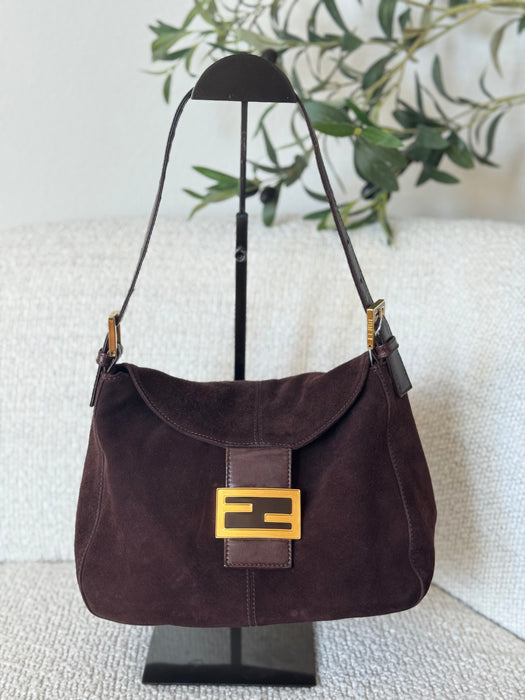 Fendi Suede Fold Over Baguette GHW