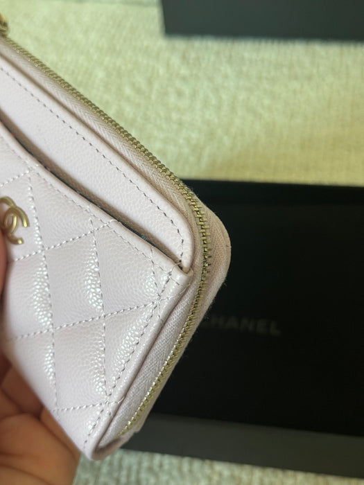 Chanel Zip Around Card Holder in Quilted Caviar