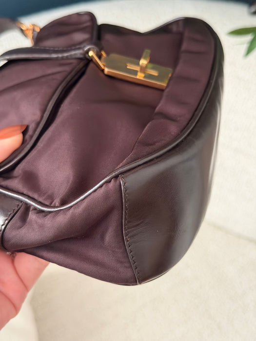Prada Tesutto Cuero Pano Brown GHW Shoulder