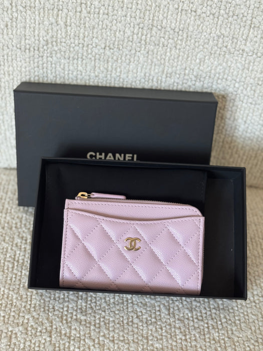 Chanel Zip Around Card Holder in Quilted Caviar