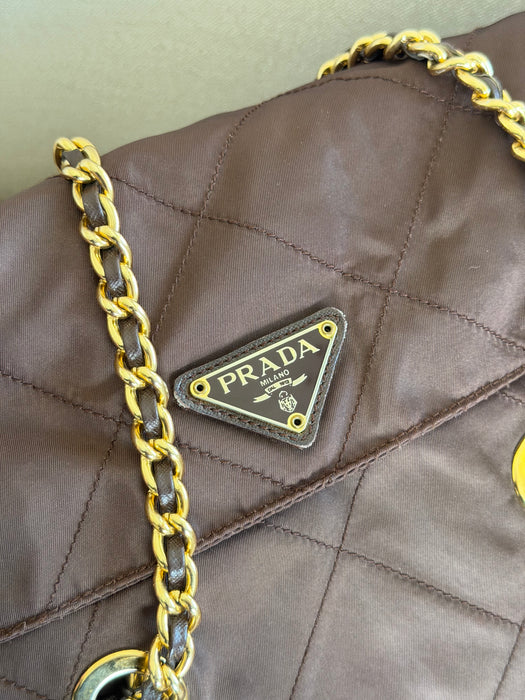 Prada Tessuto Chocolate Bar Chain Bag