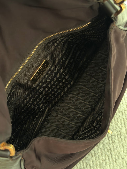 Prada Tesutto Cuero Pano Brown GHW Shoulder
