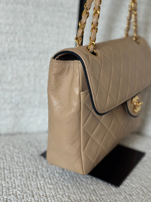 Chanel Square Beige Tier Quilted Flap