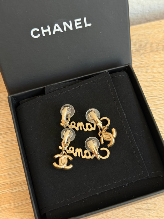 Chanel Clip On Logo Turnlock Earrings