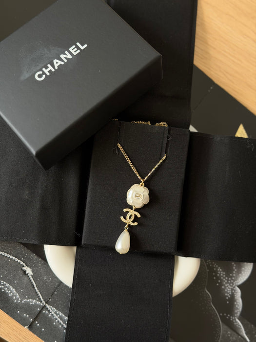 Chanel Crystal Pearl Camellia Necklace
