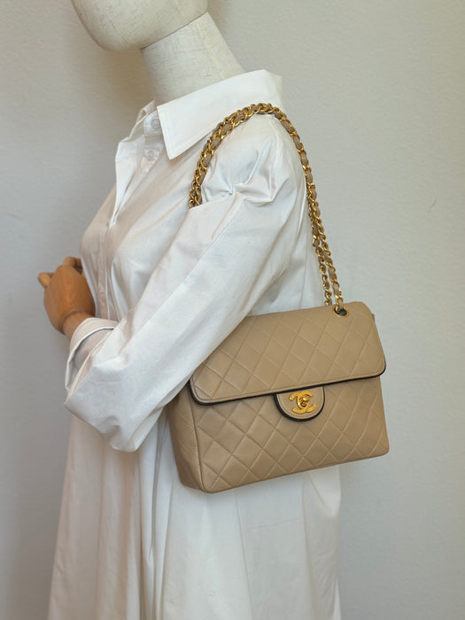 Chanel Square Beige Tier Quilted Flap