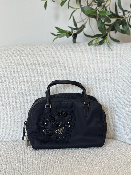 Prada Tessuto Beaded Heart Mini Bauletto