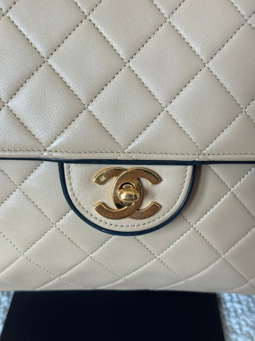 Chanel Square Beige Tier Quilted Flap