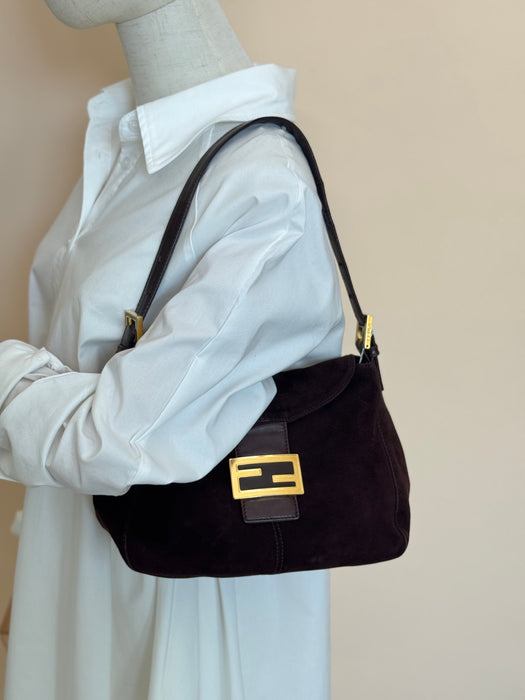 Fendi Suede Fold Over Baguette GHW