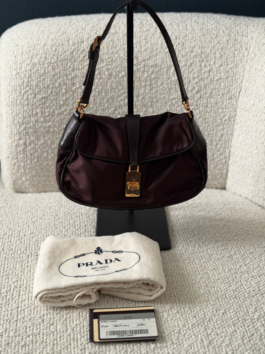 Prada Tesutto Cuero Pano Brown GHW Shoulder