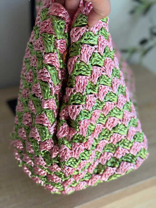 Prada Raffia Pink/Green Tote