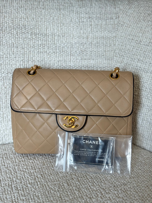 Chanel Square Beige Tier Quilted Flap