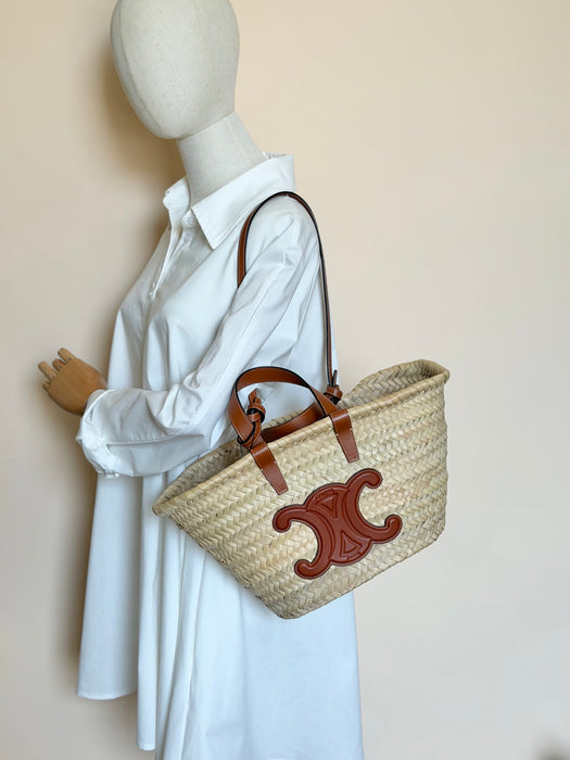 Celine Raffia Triomphe Tote