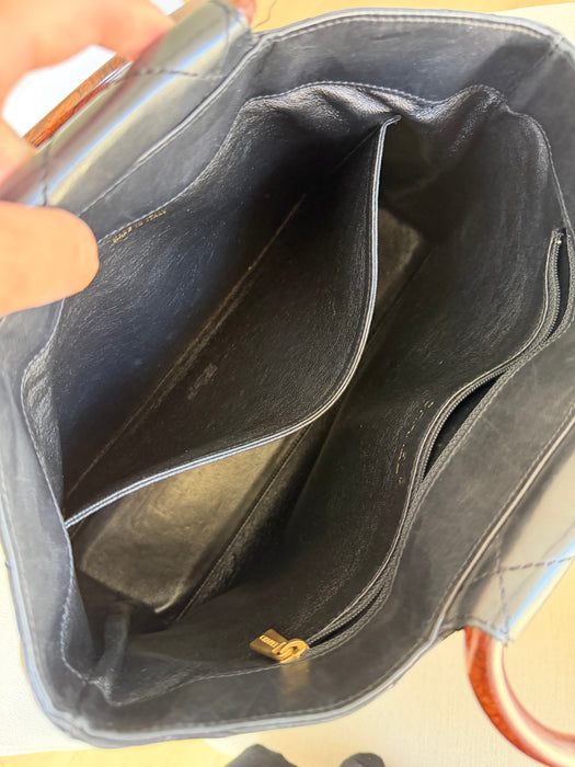 Chanel Quilted CC Mark Wooden Handle Tote