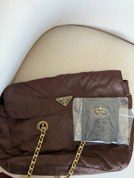 Prada Tessuto Chocolate Bar Chain Bag