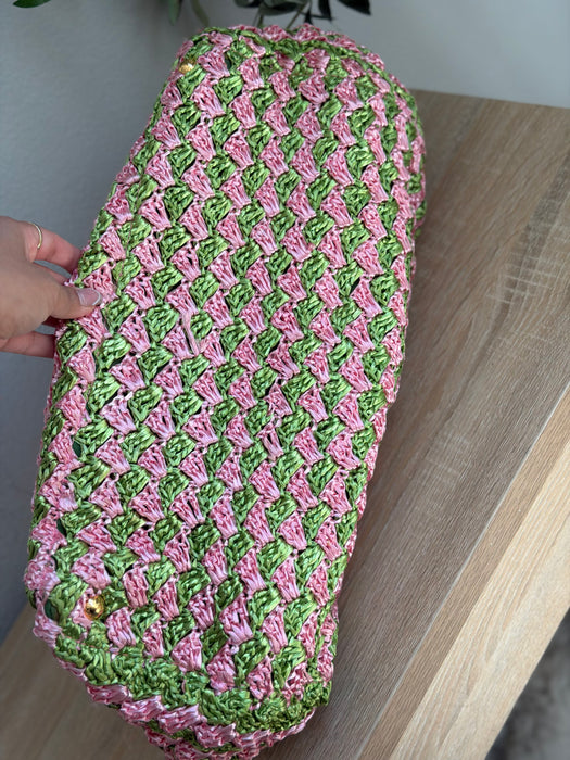 Prada Raffia Pink/Green Tote
