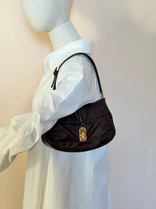 Prada Tesutto Cuero Pano Brown GHW Shoulder