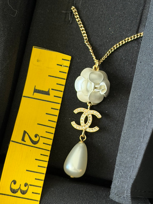 Chanel Crystal Pearl Camellia Necklace